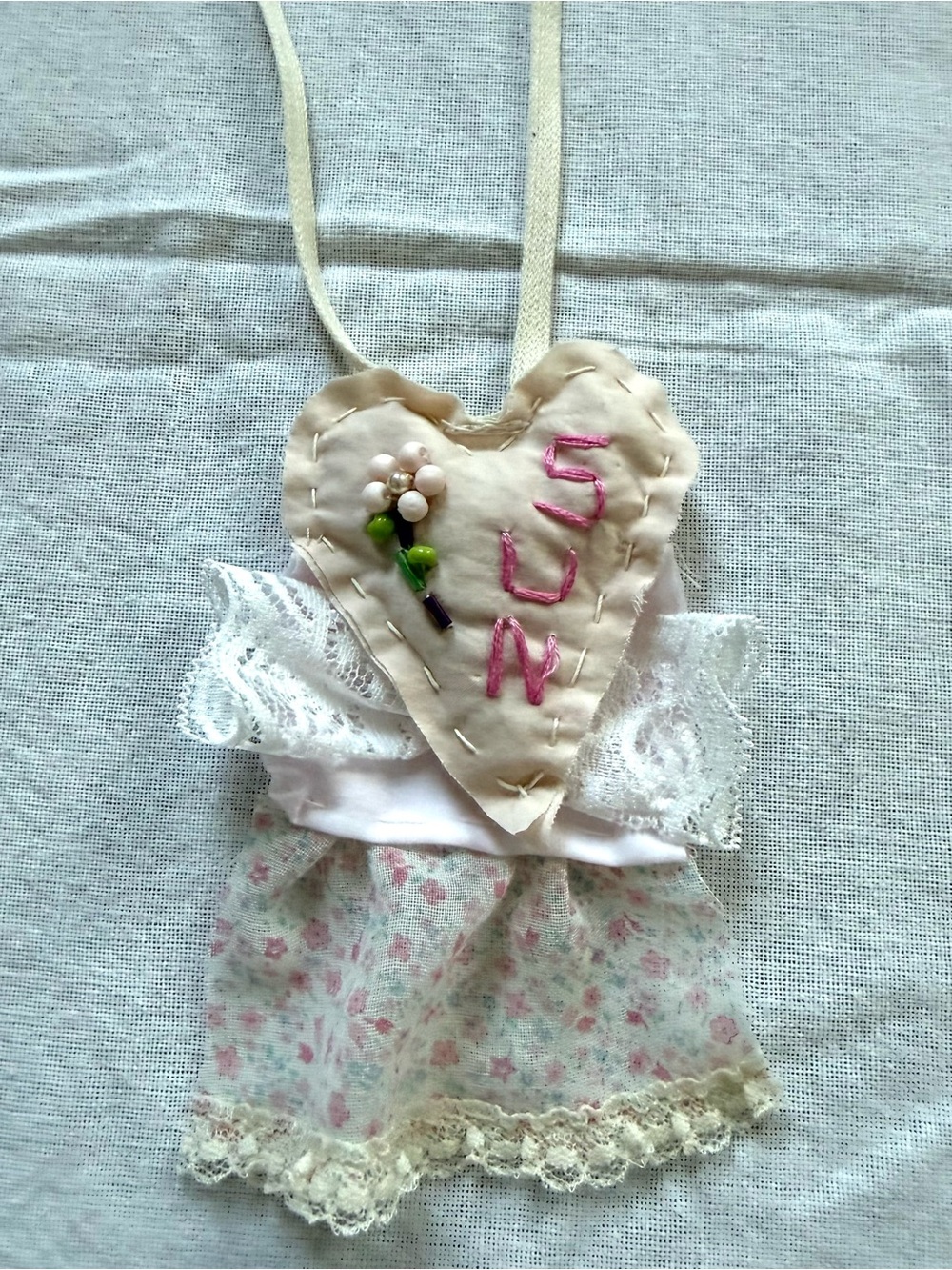 Sun heart fabric necklace